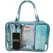 Wholesale - 4pc CLEAR/TEAL PVC, METALLIC AND PATENT PU, DOTTED LACE POUCH NESTED ORGANIZER COSMETIC BAG SET, UPC: BMCB040504